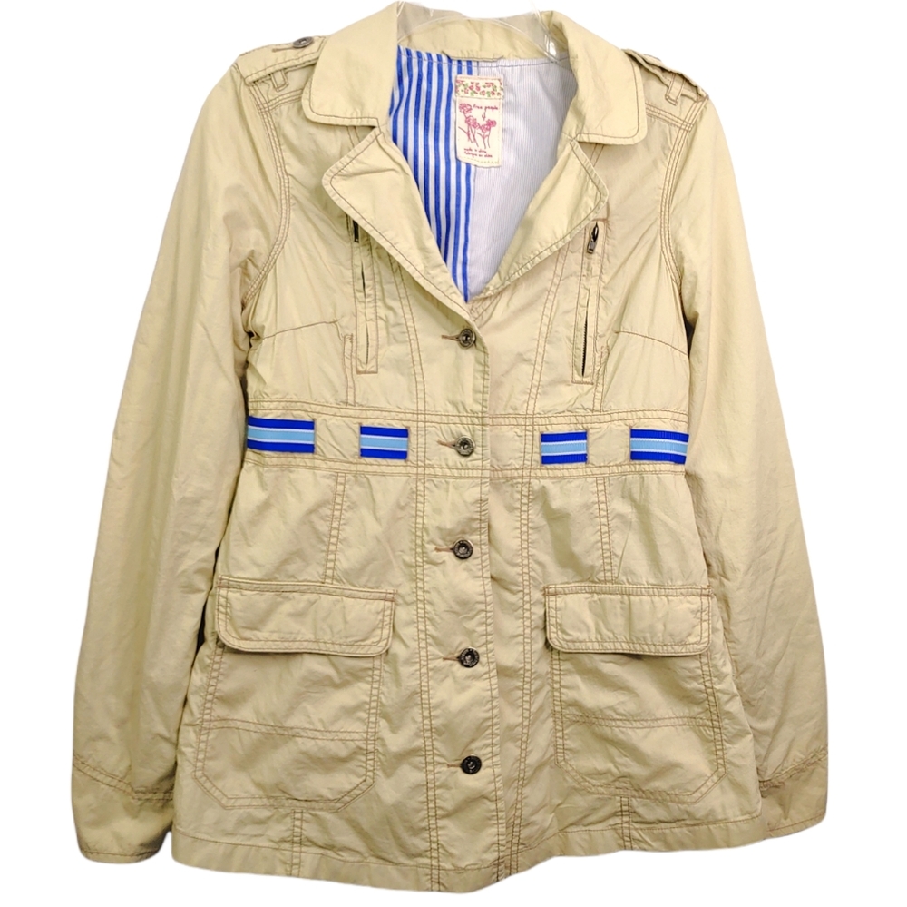 Free People Kaki Beige Button Up Trench Coat Women's Size 4 Small S